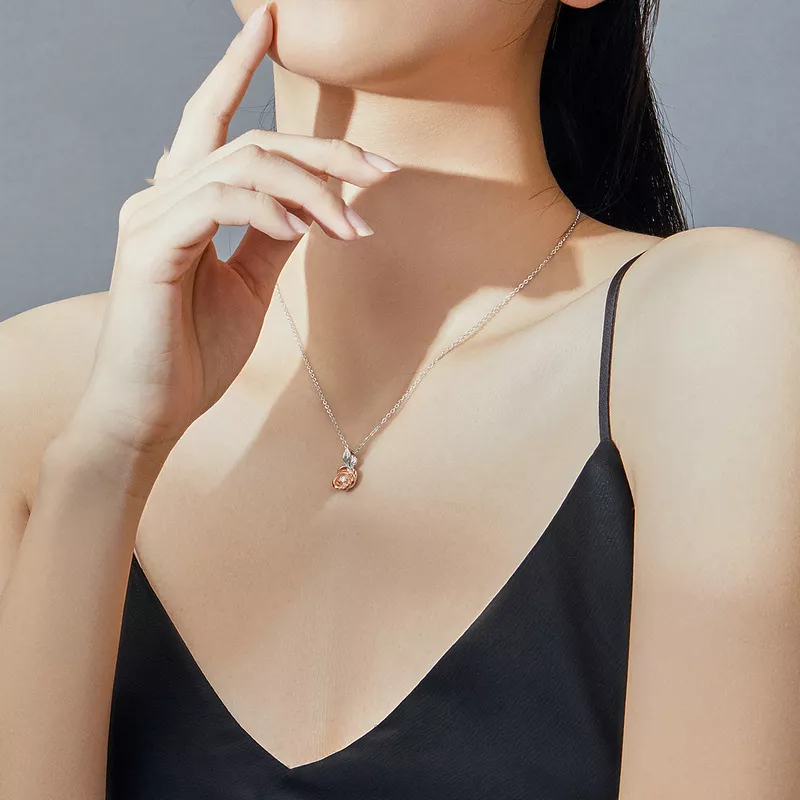 (bild till) Pandora Stil Halsband Tvåfärgat Ros - Bsn155 - View 3