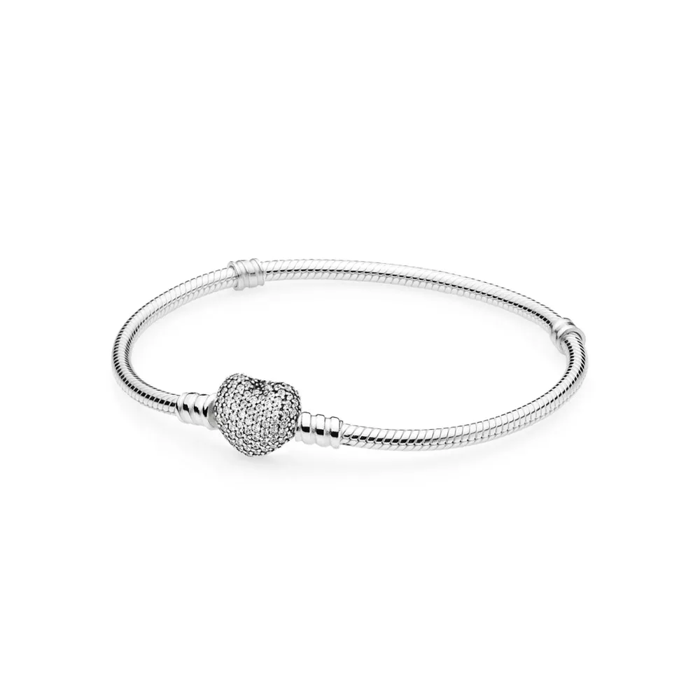pandora moments sparkling heart & snake chain armband 590727cz