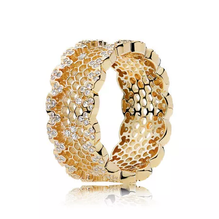 (bild till) Pandora Ring Honeycomb Spets 14 Karats Guldpläterad - 167100Cz